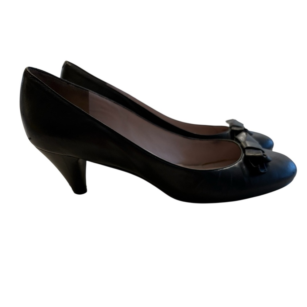 Marc by Marc Jacobs Black Leather Bow Kitten Heels Pumps Size 39 Preppy Vintage - Picture 4 of 7